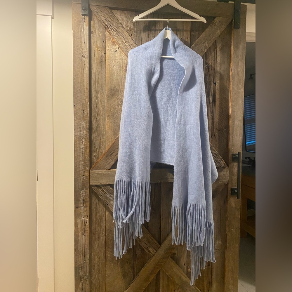Anthropologie baby blue cozy shaw fringe scarf or shawl